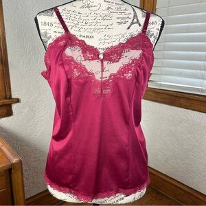 Vintage 80’s Bari Silky Nylon Lace Burgundy Camisole Size M